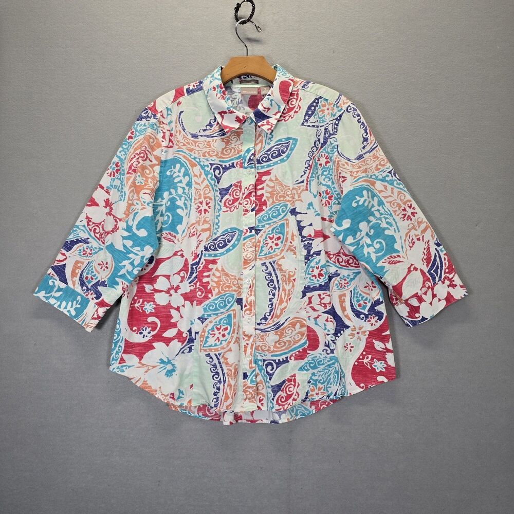 Chicos Wrinkle Resistant Blouse Button Up Multicolor SIZE 3